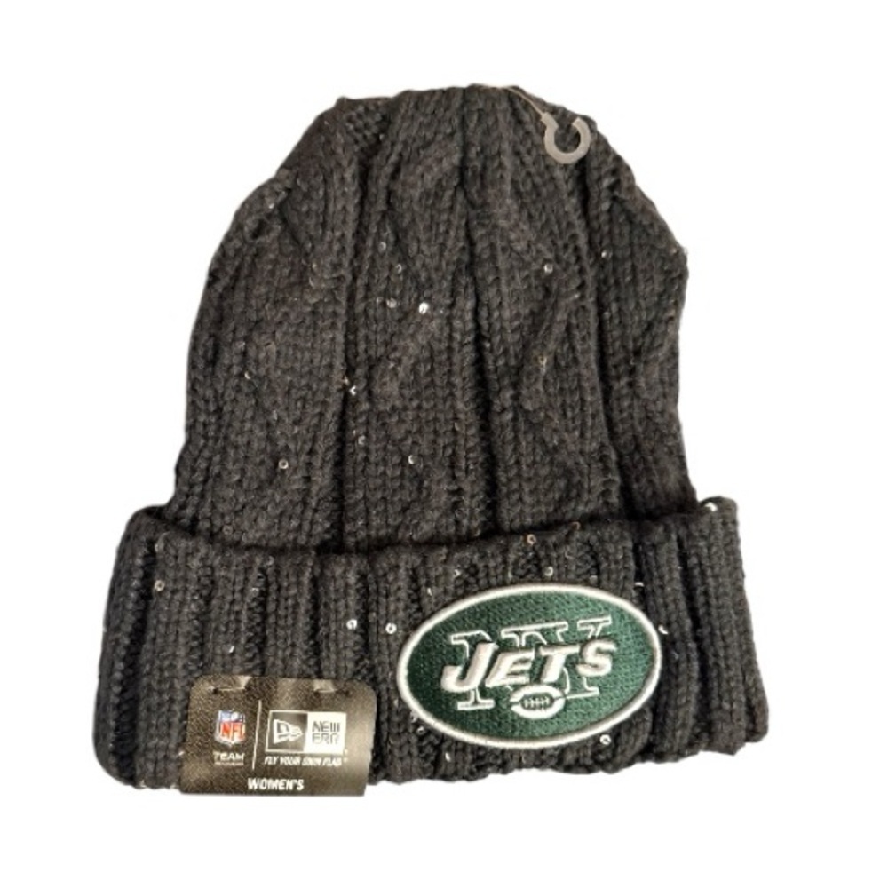 New Era Gray  Women  Sequins Accents Knit Beanie with Jets Logo. New with tags.